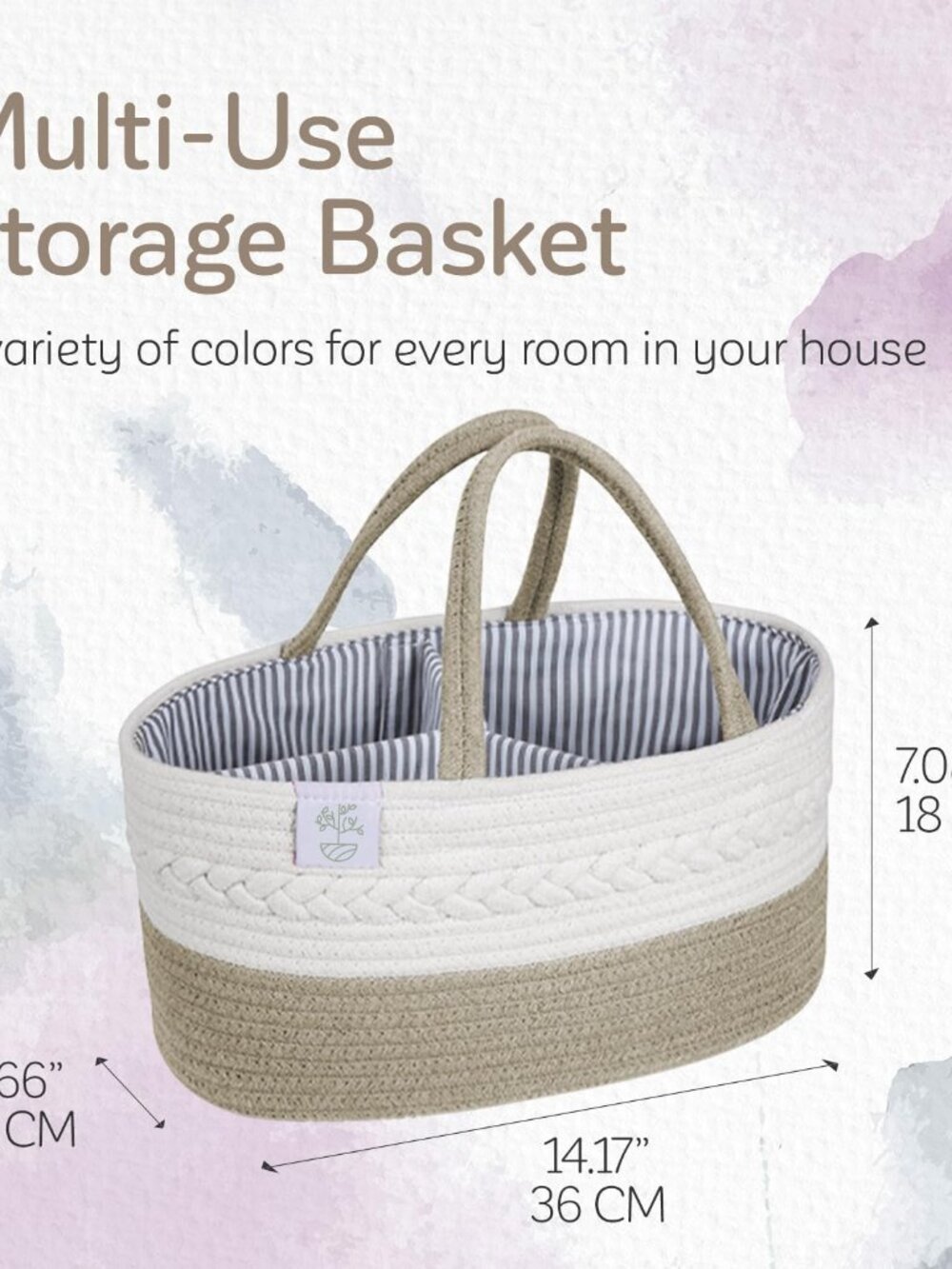 Woven Diaper Caddy Organizer, Large Gray Multi Functional Portable Baby Basket w - Picture 3 of 7
